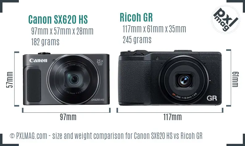 Canon SX620 HS vs Ricoh GR size comparison