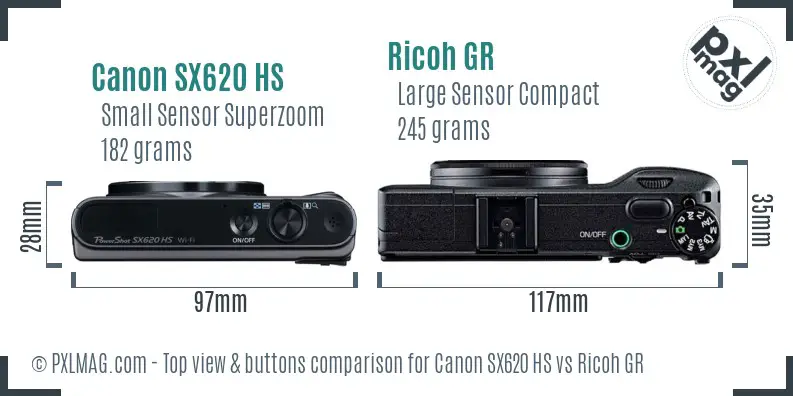 Canon SX620 HS vs Ricoh GR top view buttons comparison