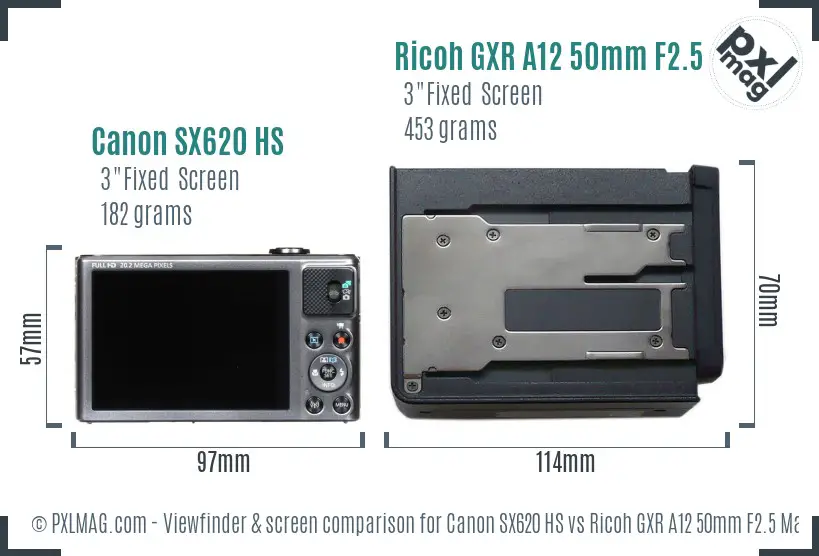 Canon SX620 HS vs Ricoh GXR A12 50mm F2.5 Macro Screen and Viewfinder comparison