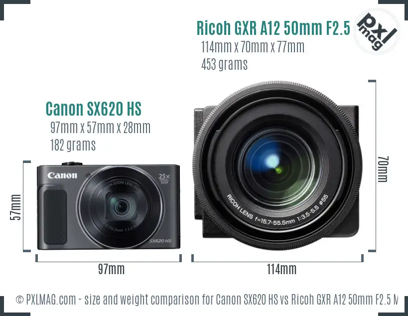 Canon SX620 HS vs Ricoh GXR A12 50mm F2.5 Macro size comparison