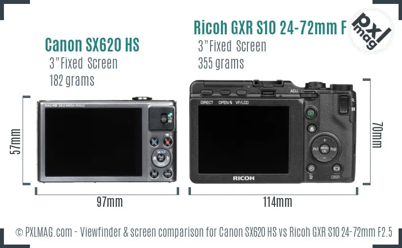 Canon SX620 HS vs Ricoh GXR S10 24-72mm F2.5-4.4 VC Screen and Viewfinder comparison