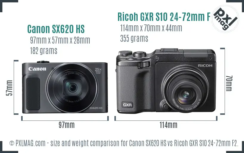 Canon SX620 HS vs Ricoh GXR S10 24-72mm F2.5-4.4 VC size comparison