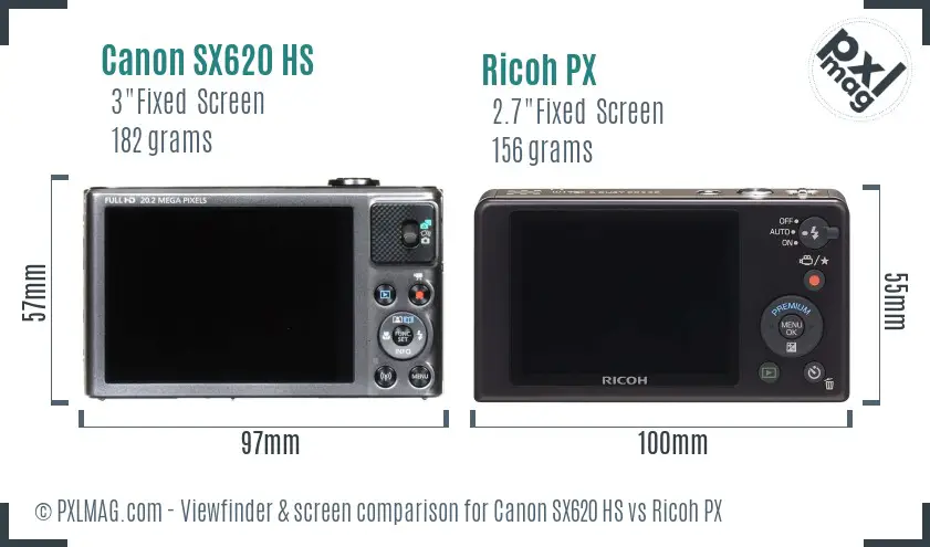 Canon SX620 HS vs Ricoh PX Screen and Viewfinder comparison