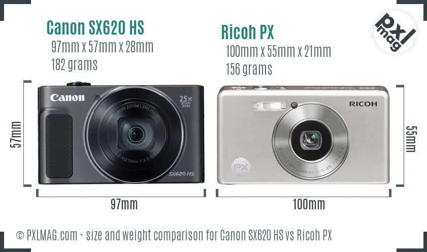 Canon SX620 HS vs Ricoh PX size comparison