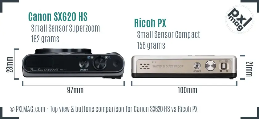 Canon SX620 HS vs Ricoh PX top view buttons comparison