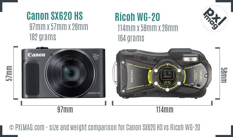 Canon SX620 HS vs Ricoh WG-20 size comparison