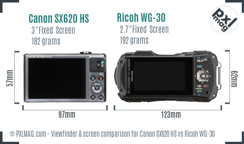 Canon SX620 HS vs Ricoh WG-30 Screen and Viewfinder comparison