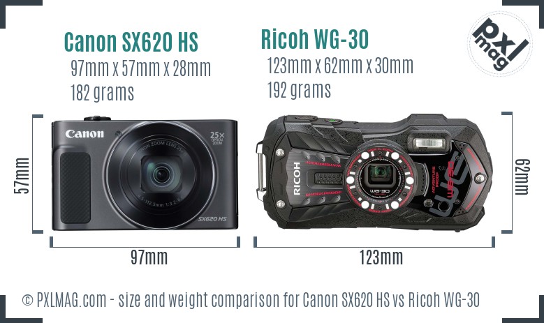 Canon SX620 HS vs Ricoh WG-30 size comparison Canon SX620 HS vs Ricoh WG-30 size comparison