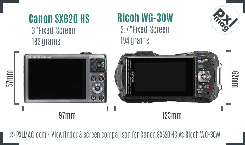 Canon SX620 HS vs Ricoh WG-30W Screen and Viewfinder comparison