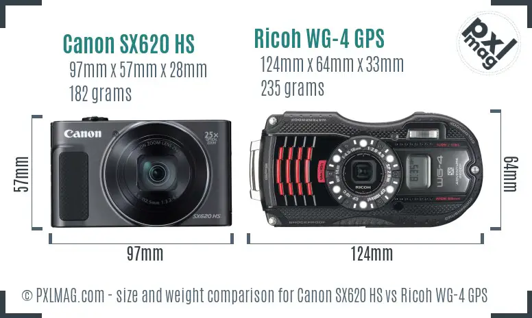 Canon SX620 HS vs Ricoh WG-4 GPS size comparison