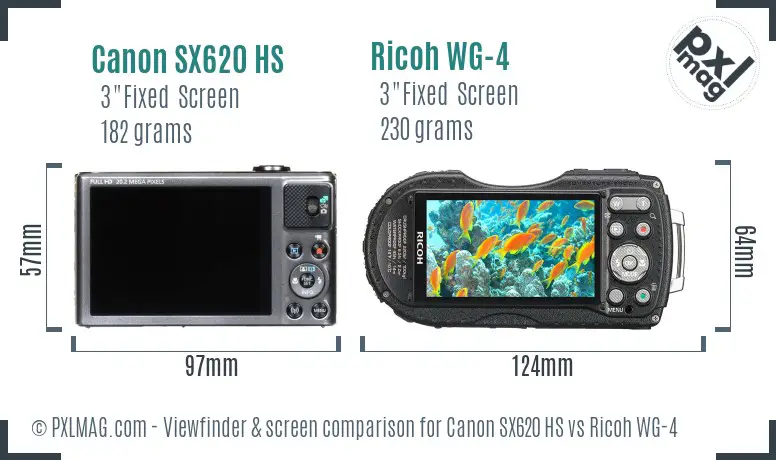 Canon SX620 HS vs Ricoh WG-4 Screen and Viewfinder comparison