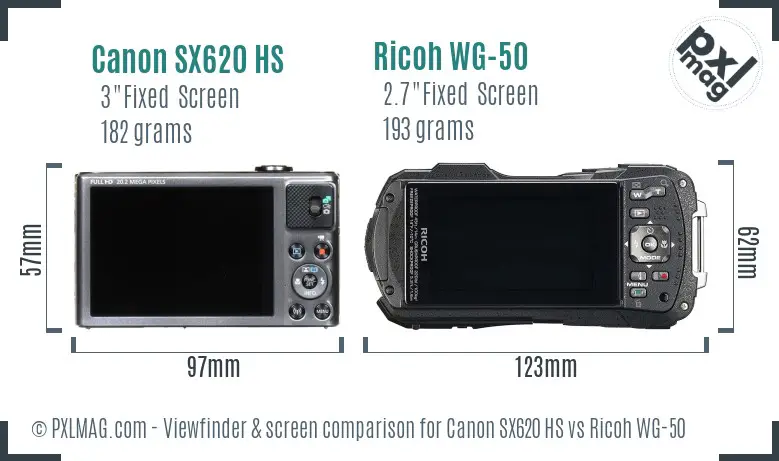 Canon SX620 HS vs Ricoh WG-50 Screen and Viewfinder comparison