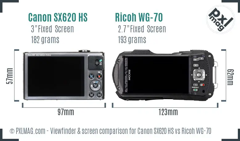 Canon SX620 HS vs Ricoh WG-70 Screen and Viewfinder comparison