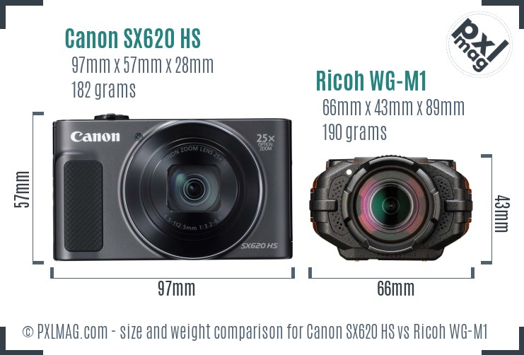 Canon SX620 HS vs Ricoh WG-M1 size comparison