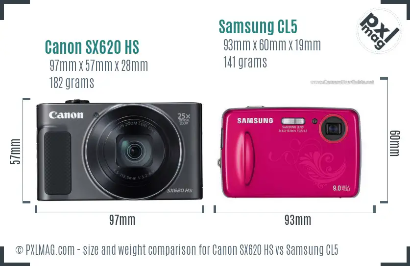Canon SX620 HS vs Samsung CL5 size comparison Canon SX620 HS vs Samsung CL5 size comparison