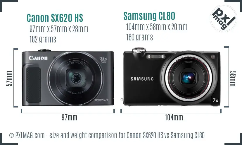 Canon SX620 HS vs Samsung CL80 size comparison