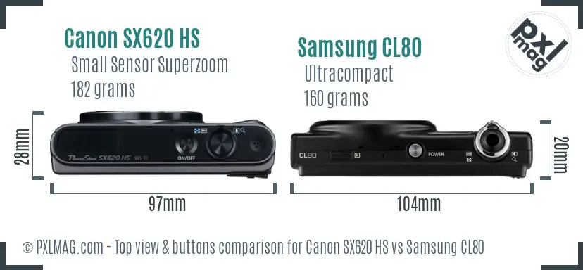 Canon SX620 HS vs Samsung CL80 top view buttons comparison