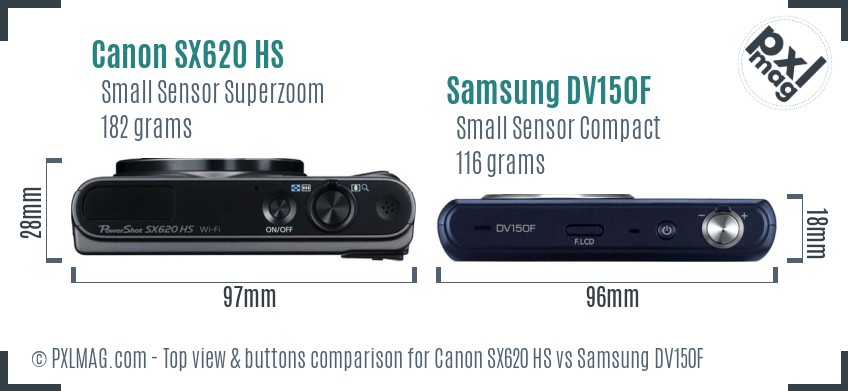 Canon SX620 HS vs Samsung DV150F top view buttons comparison