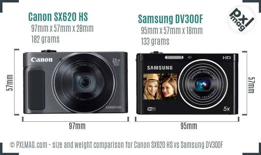 Canon SX620 HS vs Samsung DV300F size comparison Canon SX620 HS vs Samsung DV300F size comparison