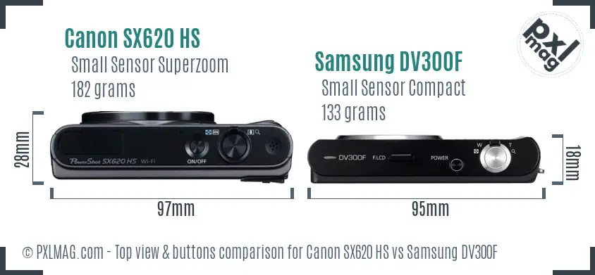 Canon SX620 HS vs Samsung DV300F top view buttons comparison