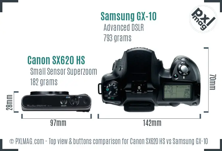 Canon SX620 HS vs Samsung GX-10 top view buttons comparison