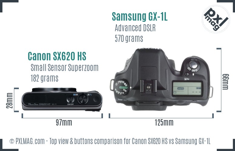 Canon SX620 HS vs Samsung GX-1L top view buttons comparison
