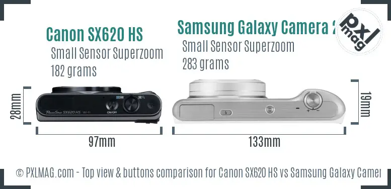 Canon SX620 HS vs Samsung Galaxy Camera 2 top view buttons comparison Canon SX620 HS vs Samsung Galaxy Camera 2 top view buttons comparison