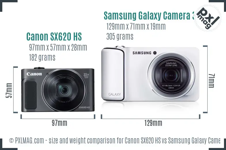 Canon SX620 HS vs Samsung Galaxy Camera 3G size comparison Canon SX620 HS vs Samsung Galaxy Camera 3G size comparison