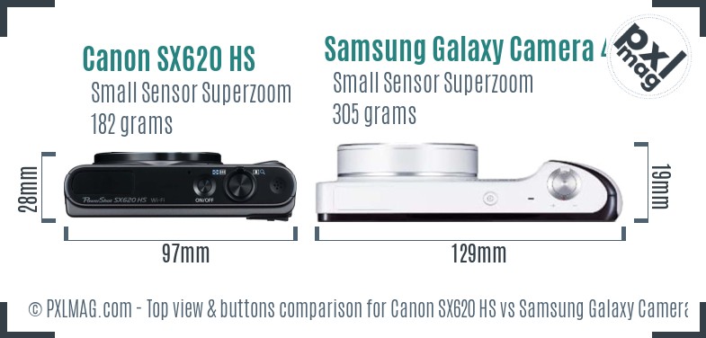 Canon SX620 HS vs Samsung Galaxy Camera 4G top view buttons comparison
