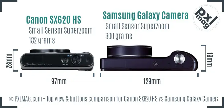 Canon SX620 HS vs Samsung Galaxy Camera top view buttons comparison