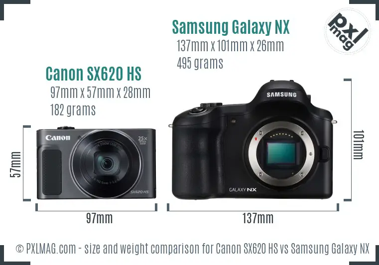 Canon SX620 HS vs Samsung Galaxy NX size comparison Canon SX620 HS vs Samsung Galaxy NX size comparison