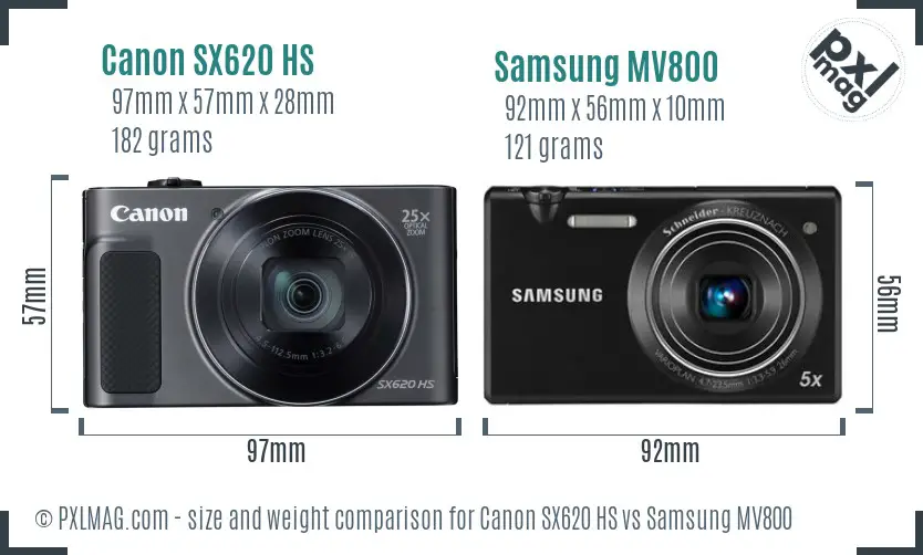 Canon SX620 HS vs Samsung MV800 size comparison Canon SX620 HS vs Samsung MV800 size comparison