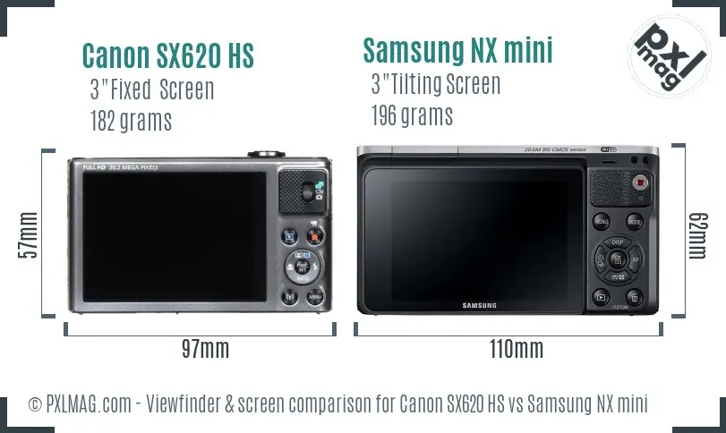 Canon SX620 HS vs Samsung NX mini Screen and Viewfinder comparison