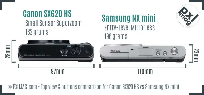 Canon SX620 HS vs Samsung NX mini top view buttons comparison