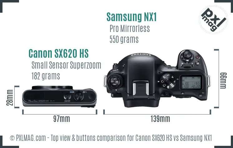 Canon SX620 HS vs Samsung NX1 top view buttons comparison