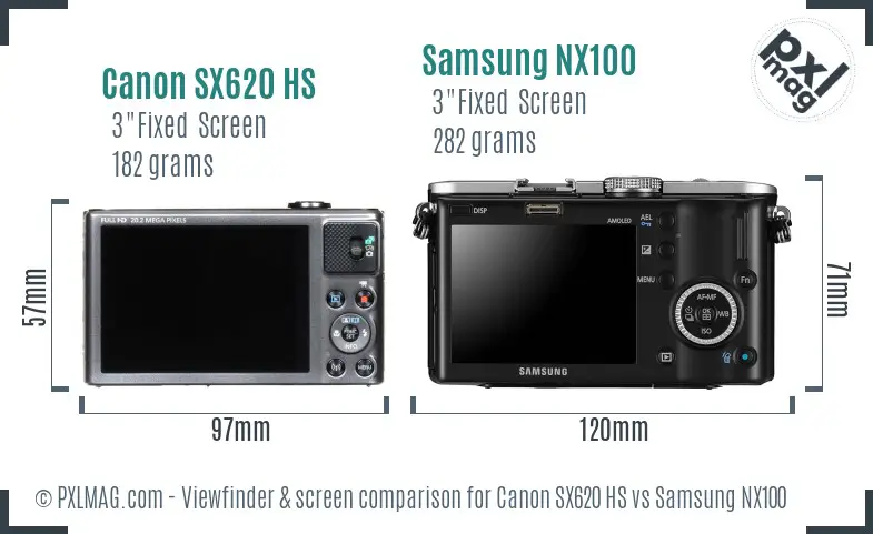 Canon SX620 HS vs Samsung NX100 Screen and Viewfinder comparison Canon SX620 HS vs Samsung NX100 Screen and Viewfinder comparison