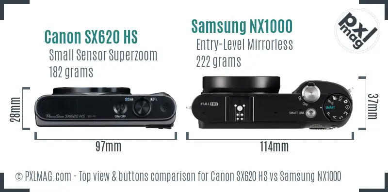 Canon SX620 HS vs Samsung NX1000 top view buttons comparison