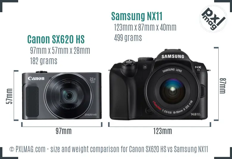 Canon SX620 HS vs Samsung NX11 size comparison Canon SX620 HS vs Samsung NX11 size comparison