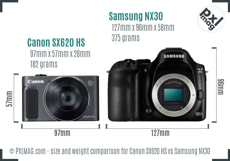 Canon SX620 HS vs Samsung NX30 size comparison