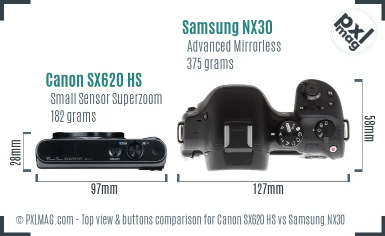 Canon SX620 HS vs Samsung NX30 top view buttons comparison
