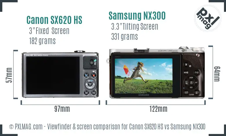 Canon SX620 HS vs Samsung NX300 Screen and Viewfinder comparison