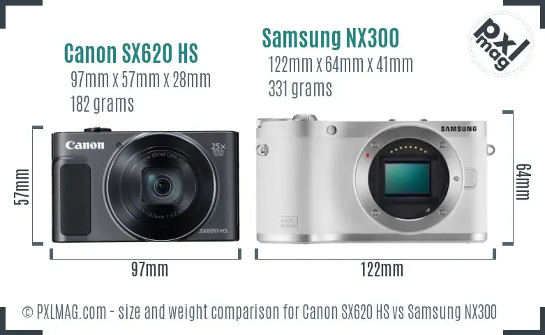 Canon SX620 HS vs Samsung NX300 size comparison