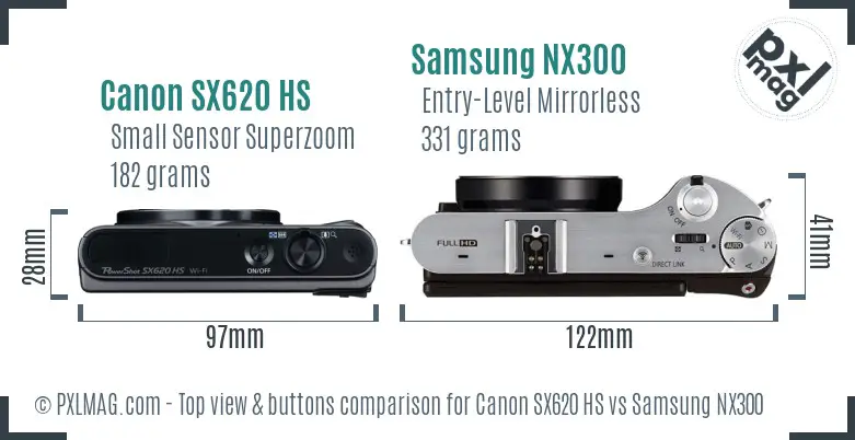 Canon SX620 HS vs Samsung NX300 top view buttons comparison