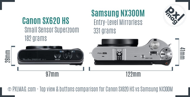 Canon SX620 HS vs Samsung NX300M top view buttons comparison