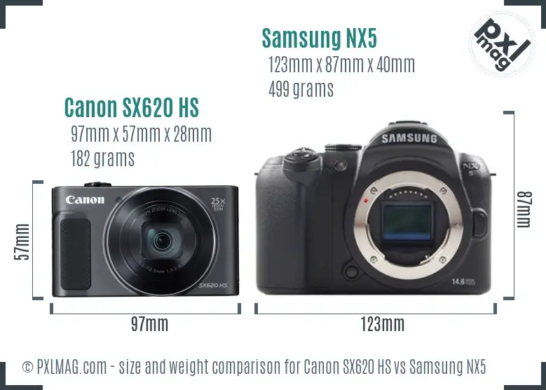 Canon SX620 HS vs Samsung NX5 size comparison Canon SX620 HS vs Samsung NX5 size comparison