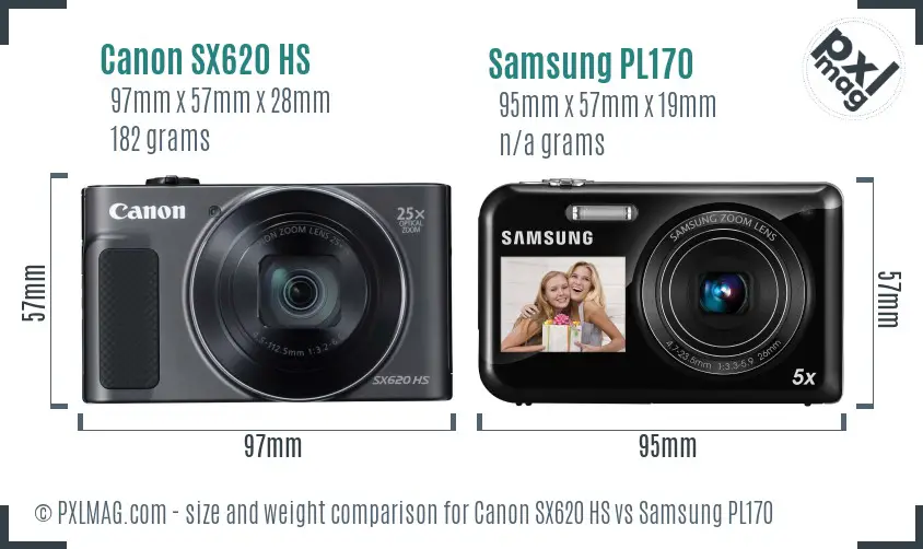 Canon SX620 HS vs Samsung PL170 size comparison