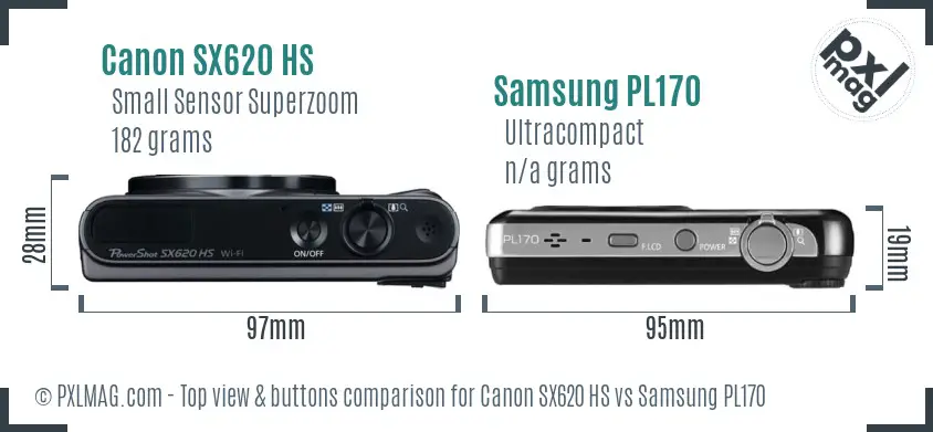 Canon SX620 HS vs Samsung PL170 top view buttons comparison