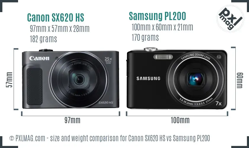 Canon SX620 HS vs Samsung PL200 size comparison