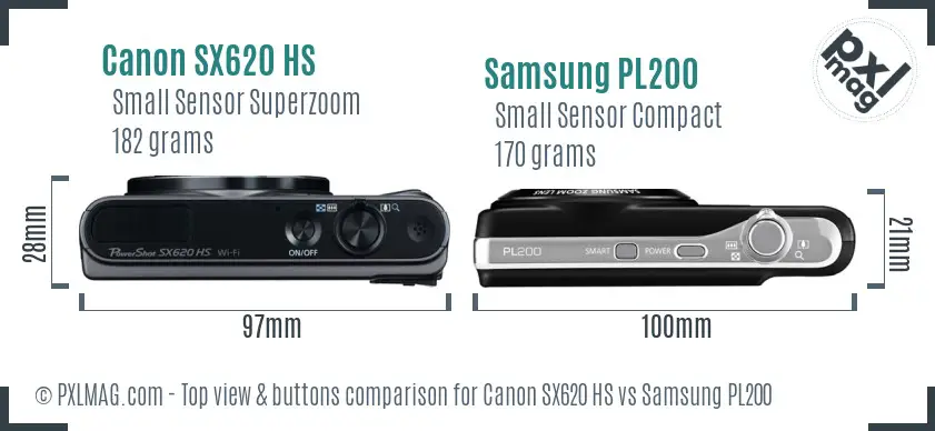 Canon SX620 HS vs Samsung PL200 top view buttons comparison