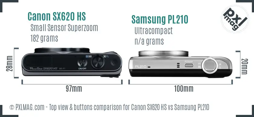Canon SX620 HS vs Samsung PL210 top view buttons comparison